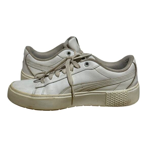 Puma Carina 2.0 Triple White Leather Sneakers Women's Size 7 Casual Low Top Shoe - Picture 6 of 8